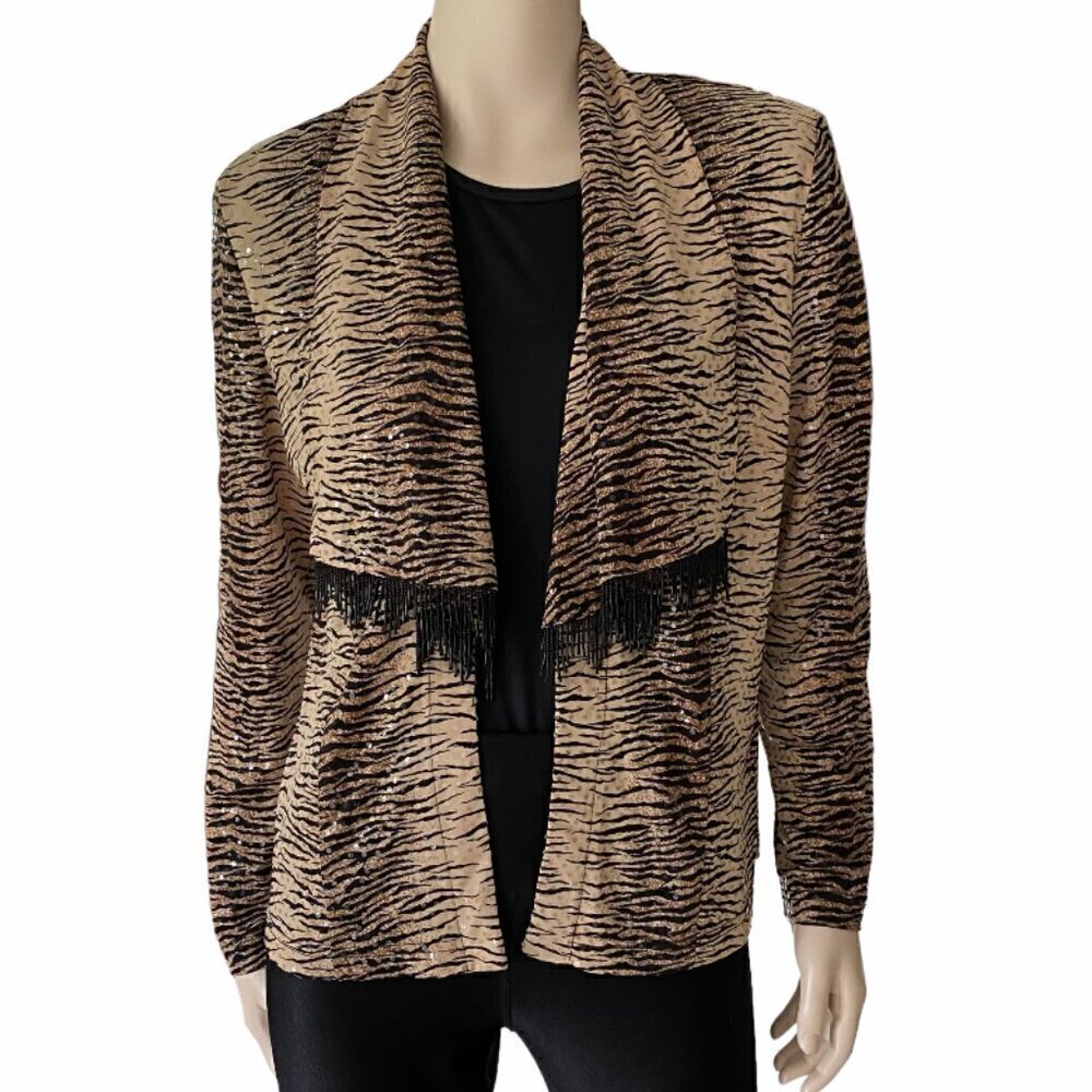 Joseph Ribkoff Sequin Tiger Print Open Jacket Sz 10​​​​​​​​​​​​